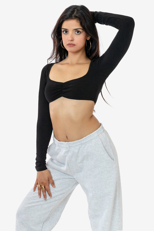 los angeles apparel Garment Dye Ruched Long Sleeve Micro Crop Top