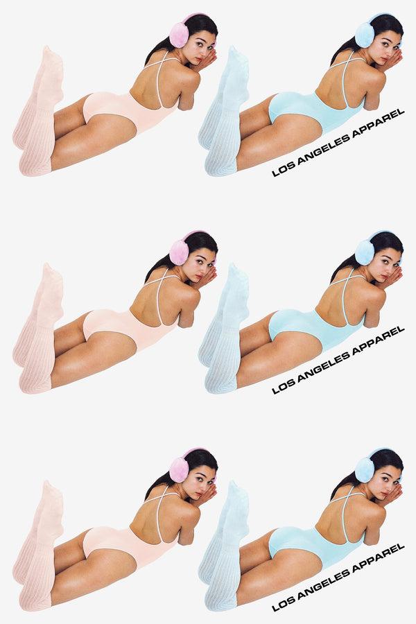 Los Angeles Apparel Garment Dye Spaghetti Ruched Front Crossback Bodysuit