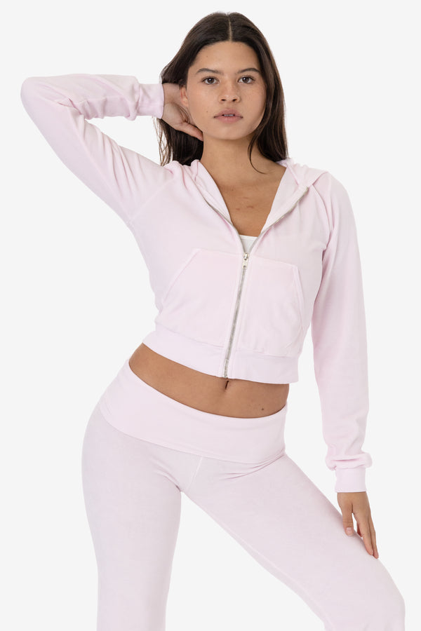 Los Angeles Apparel Garment Dye Velour Mid-Length Zip-Up Hoodie