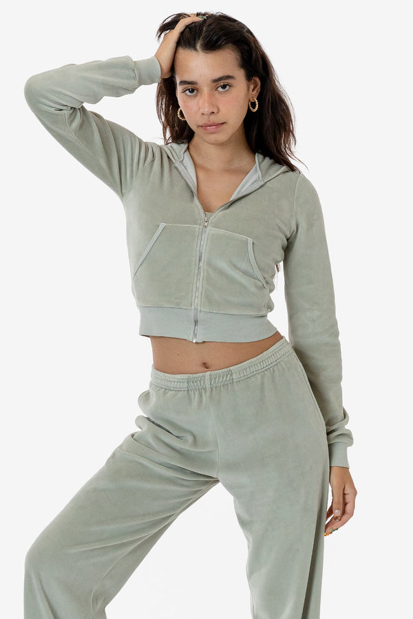 Los Angeles Apparel Garment Dye Velour Mid-Length Zip-Up Hoodie