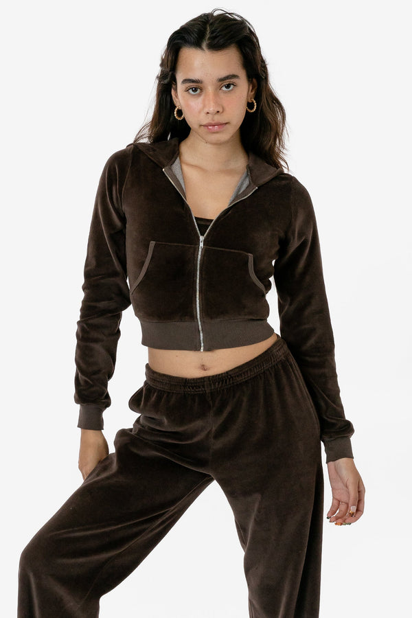 los angeles apparel Garment Dye Velour Mid-Length Zip-Up Hoodie