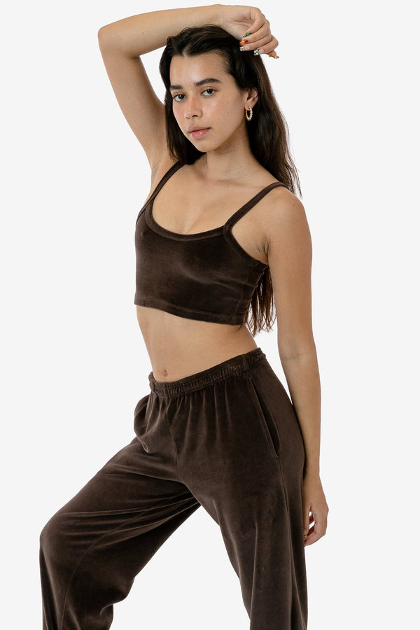 los angeles apparel Garment Dye Velour Spaghetti Crop Tank