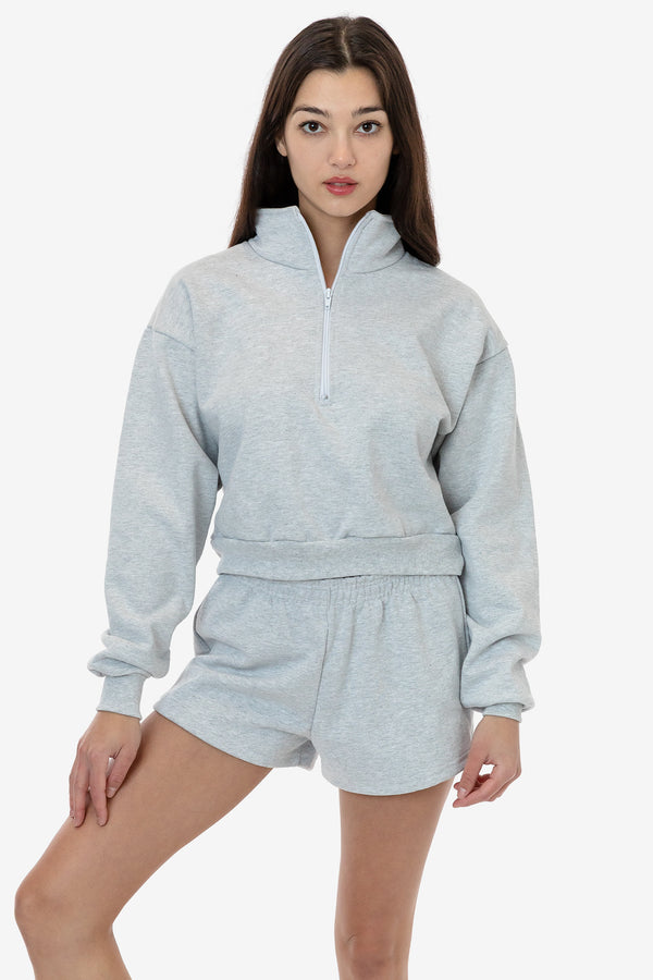 Los Angeles Apparel Heavy Fleece Cropped Half Zip Pullover (Piece Dye)