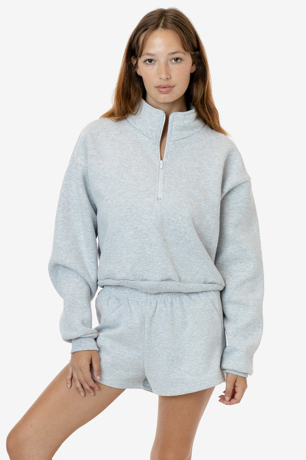 Los Angeles Apparel Heavy Fleece Cropped Half Zip Pullover (Piece Dye)
