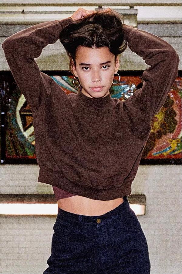 Los Angeles Apparel Heavy Fleece Cropped Mock Neck Pullover (Garment Dye)