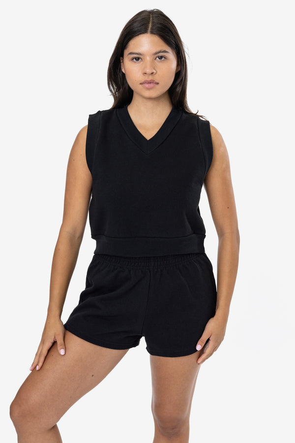 los angeles apparel Heavy Fleece Cropped V-neck Vest (Piece Dye)