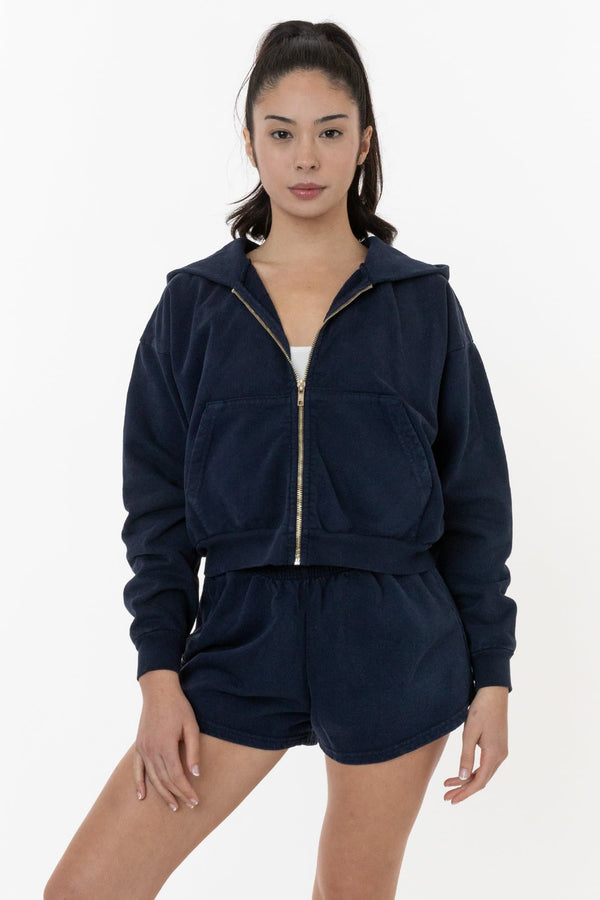 los angeles apparel Heavy Fleece Cropped Zip-Up Hoodie (Garment Dye)