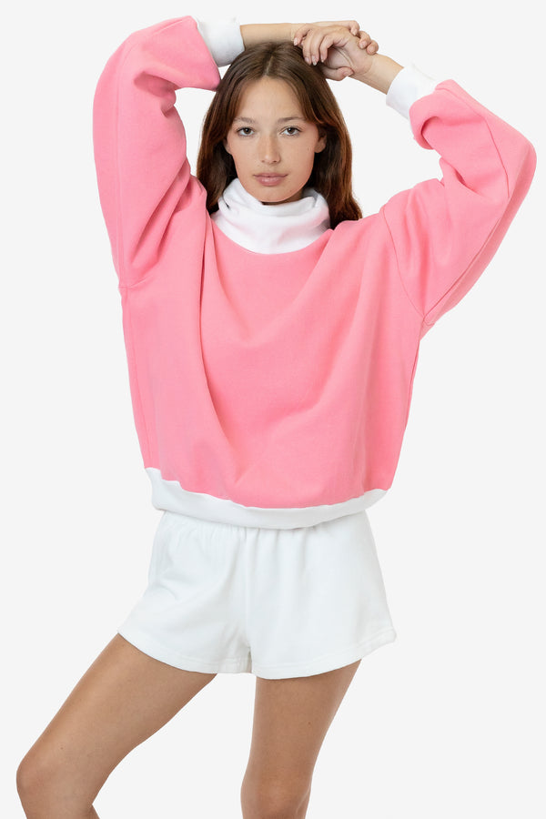 Los Angeles Apparel Heavy Fleece Oversized Turtleneck Sweater With Contrast Rib