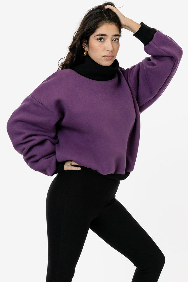 Los Angeles Apparel Heavy Fleece Oversized Turtleneck Sweater With Contrast Rib