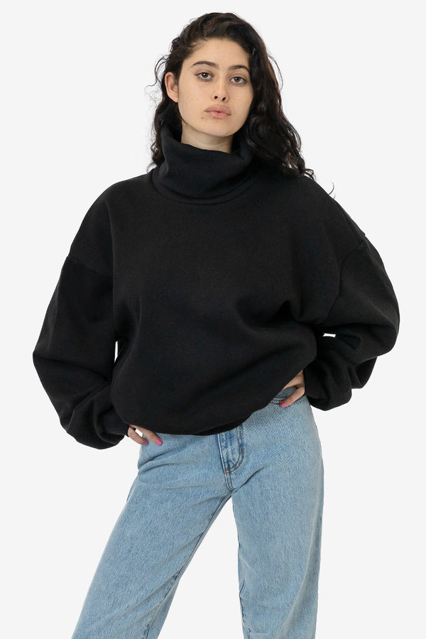 los angeles apparel Heavy Fleece Oversized Turtleneck Sweater with Contrast Rib
