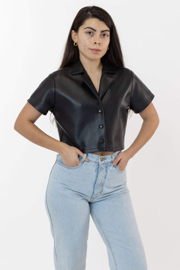 Los Angeles Apparel Leather Cropped Camp Collar Shirt