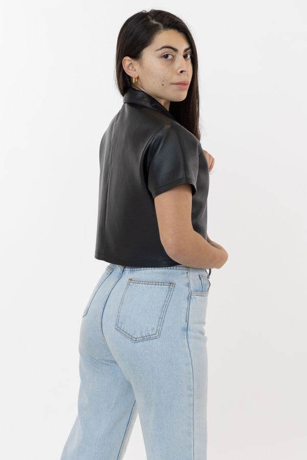 Los Angeles Apparel Leather Cropped Camp Collar Shirt