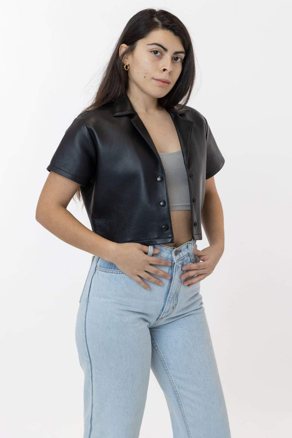 los angeles apparel Leather Cropped Camp Collar Shirt
