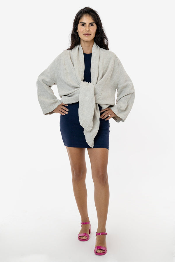 Los Angeles Apparel Linen Burlap Tie Front Cardigan