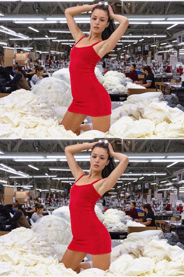 Los Angeles Apparel Loop Terry Spaghetti Mini Dress