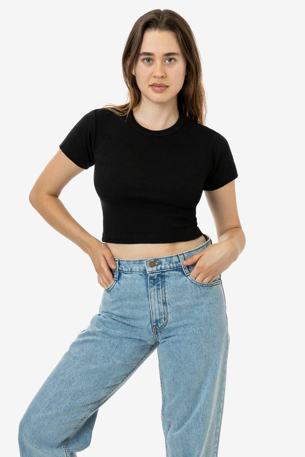 los angeles apparel Baby Rib Short Sleeve Crop Tee