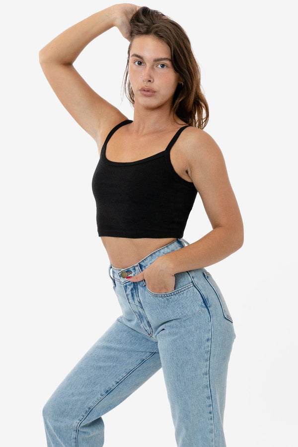 los angeles apparel Baby Rib Spaghetti Crop Tank