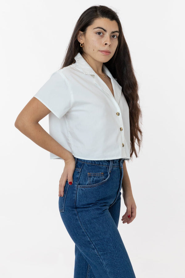 Los Angeles Apparel Boxy Cropped Camp Collar Shirt