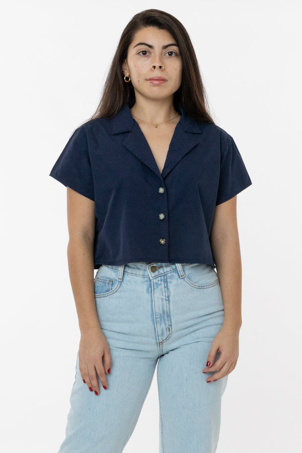Los Angeles Apparel Boxy Cropped Camp Collar Shirt