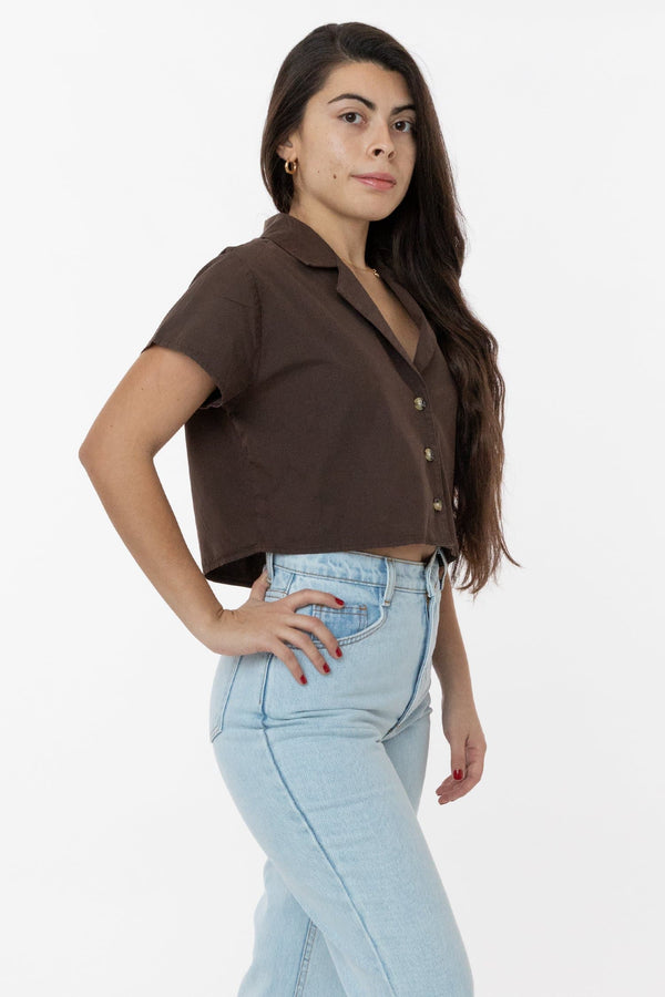 Los Angeles Apparel Boxy Cropped Camp Collar Shirt