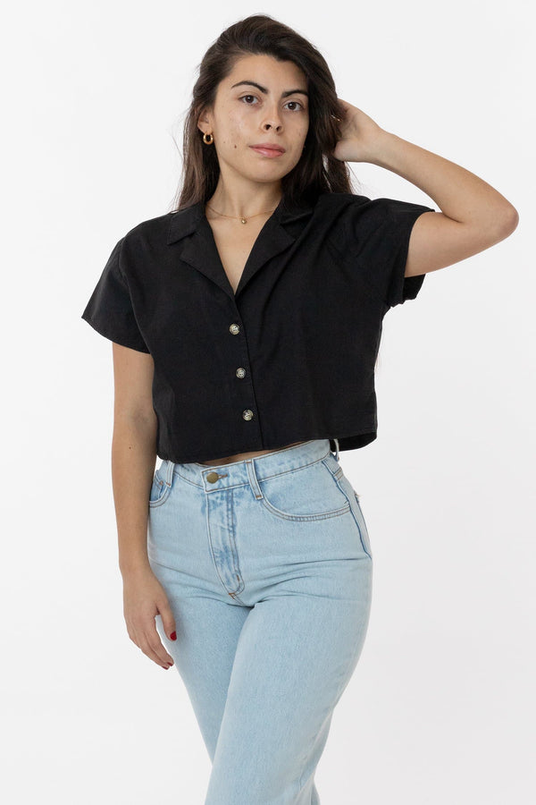 los angeles apparel Boxy Cropped Camp Collar Shirt