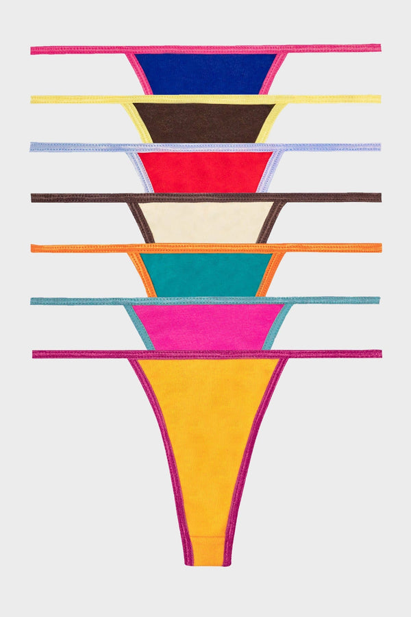 Los Angeles Apparel Contrast Baby Rib Thong 7-Pack