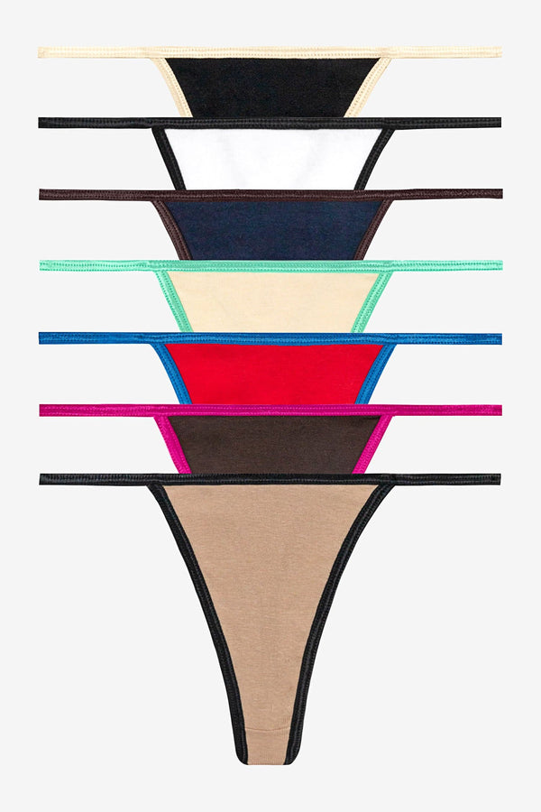 los angeles apparel Contrast Baby Rib Thong 7-Pack