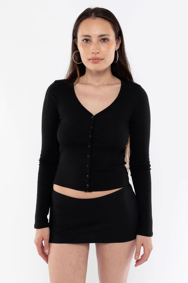 Los Angeles Apparel Flex Rib V Neck Button Up Top