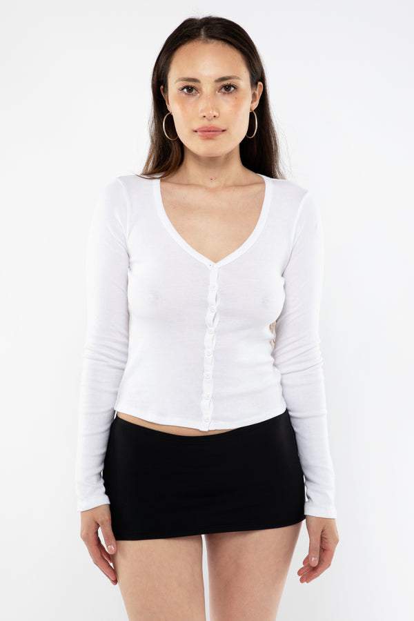 Los Angeles Apparel Flex Rib V Neck Button Up Top