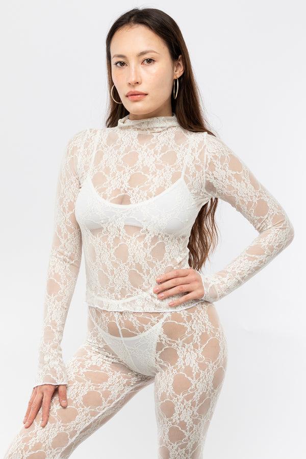 Los Angeles Apparel Floral Lace Long Sleeve Top