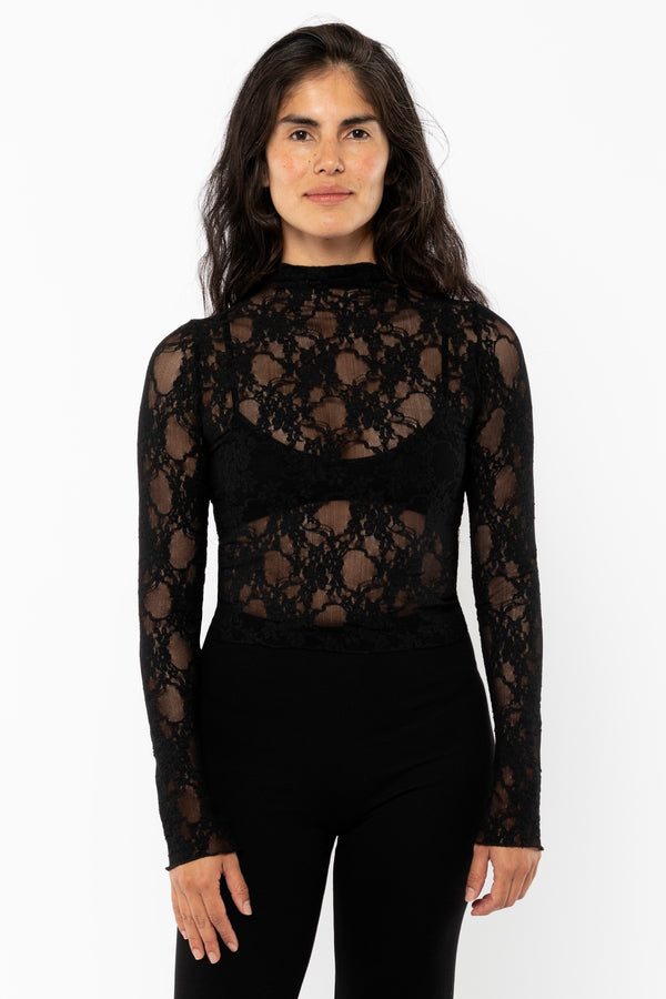 los angeles apparel Floral Lace Long Sleeve Top