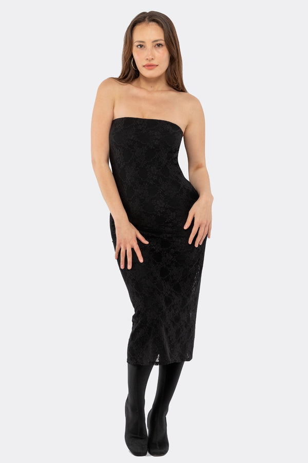 Los Angeles Apparel Floral Lace Midi Tube Dress