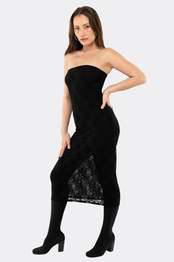 Los Angeles Apparel Floral Lace Midi Tube Dress