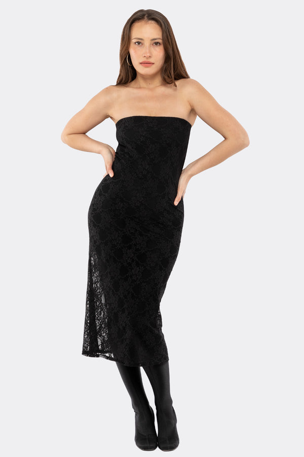 Los Angeles Apparel Floral Lace Midi Tube Dress
