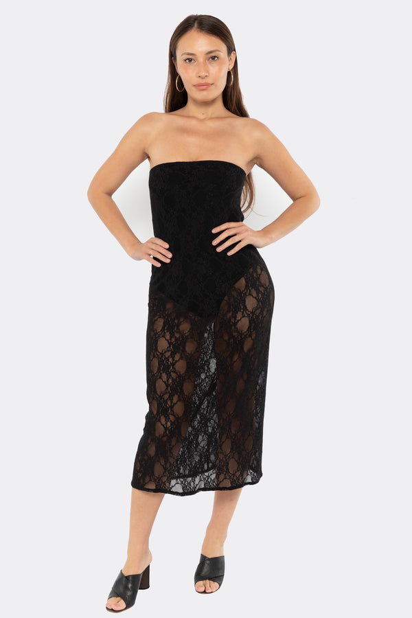 los angeles apparel Floral Lace Midi Tube Dress