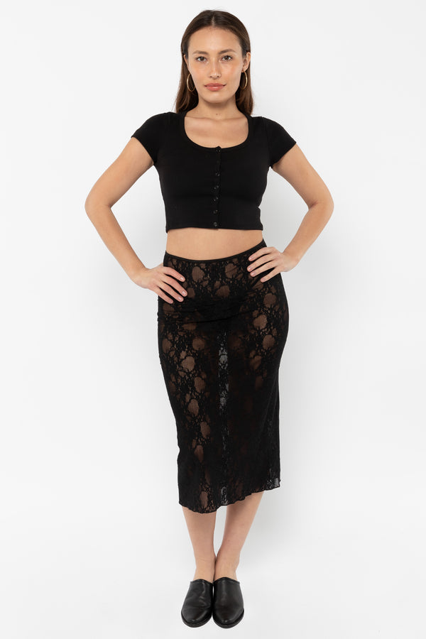 Los Angeles Apparel Floral Lace Pencil Skirt