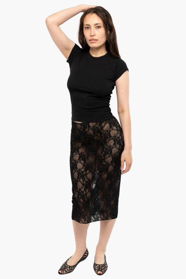 los angeles apparel Floral Lace Pencil Skirt