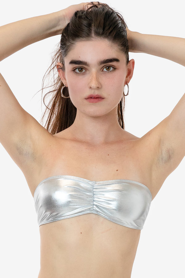 Los Angeles Apparel Lamé Ruched Tube Bra