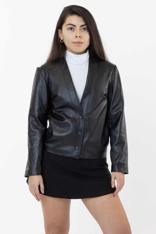 los angeles apparel Leather Collarless Blazer