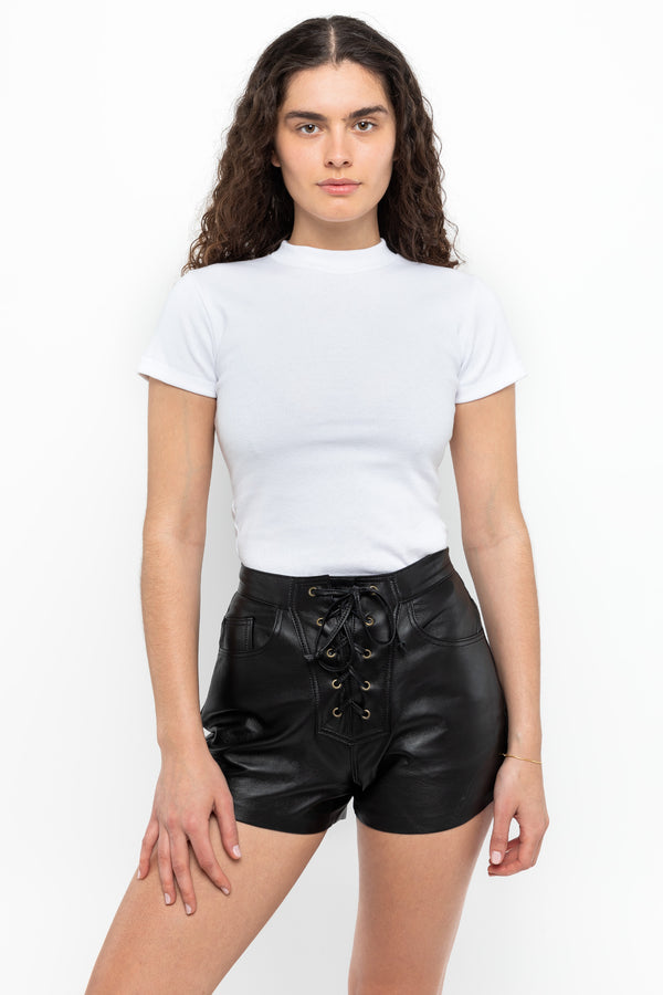 los angeles apparel Leather Front Tie Up Short