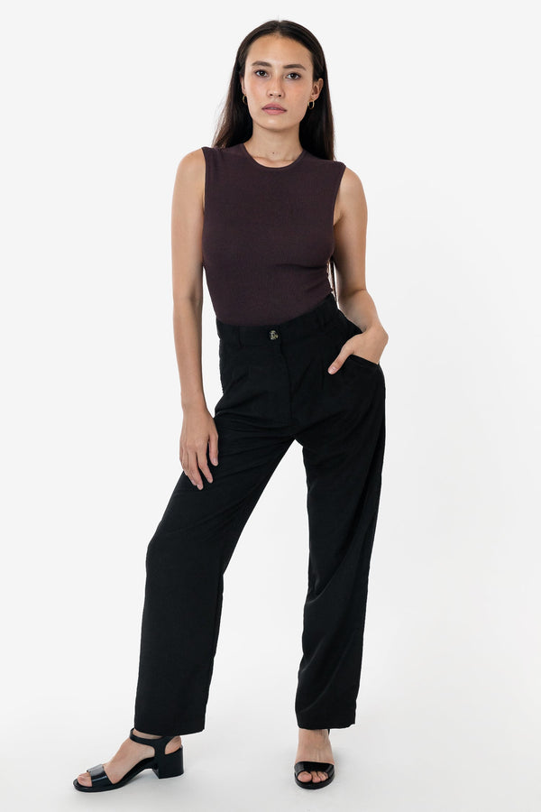 los angeles apparel Poly Pleated Straight Leg Pant