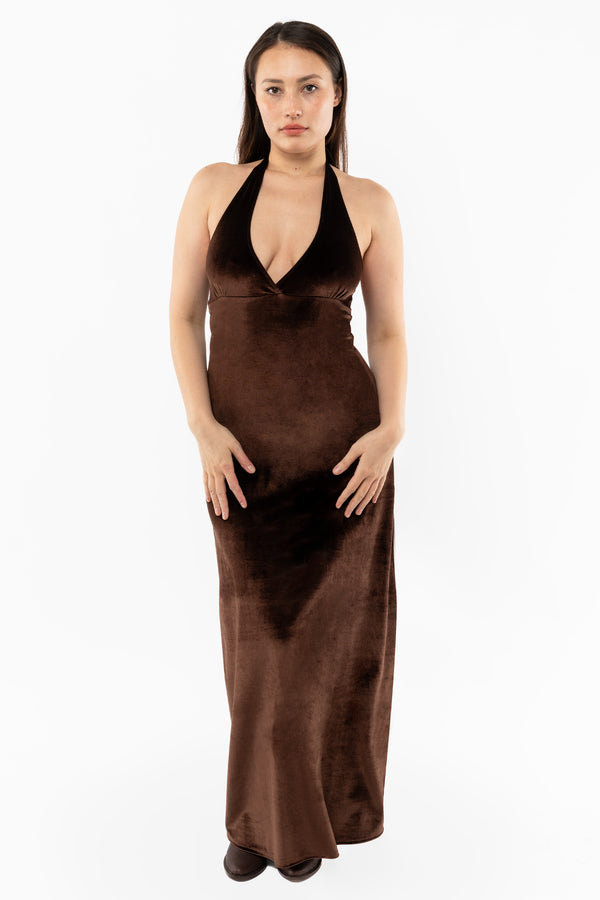Los Angeles Apparel Velvet Halter Maxi Dress