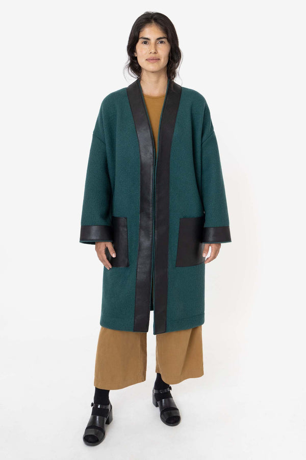 Los Angeles Apparel Wool Coat With Leather Trim