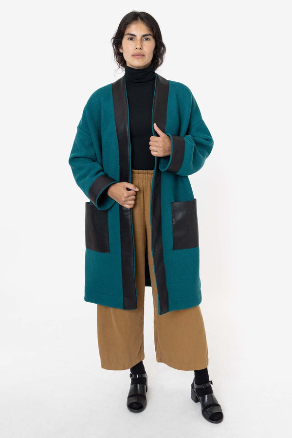 Los Angeles Apparel Wool Coat With Leather Trim