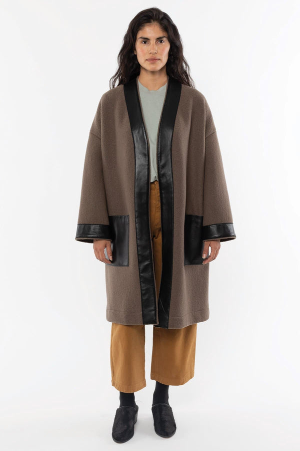 Los Angeles Apparel Wool Coat With Leather Trim