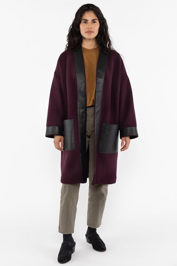 los angeles apparel Wool Coat with Leather Trim