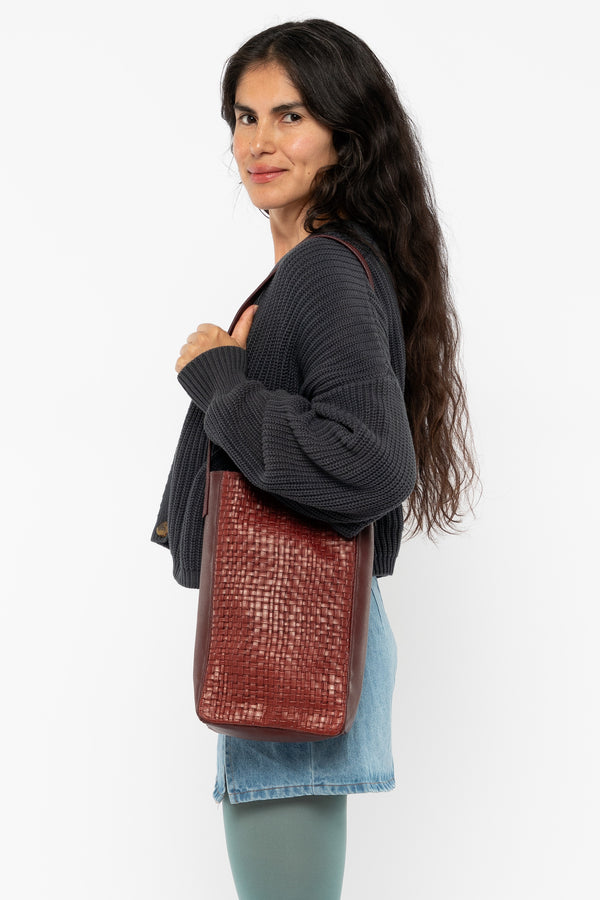 Los Angeles Apparel Woven Leather Slim Tote