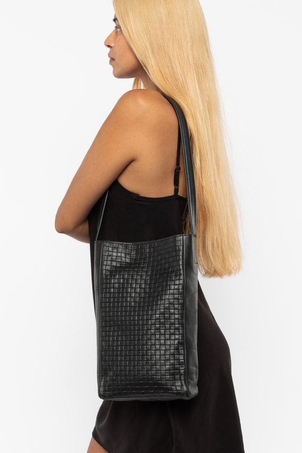 Los Angeles Apparel Woven Leather Slim Tote