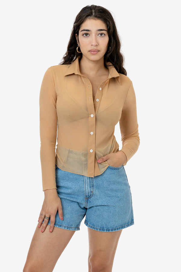 Los Angeles Apparel Micro Mesh Long Sleeve Button Up
