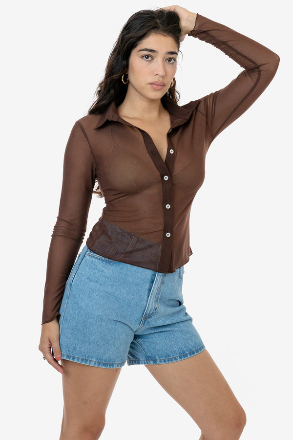 Los Angeles Apparel Micro Mesh Long Sleeve Button Up